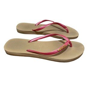 Havaianas Thong Flip Flops Tan and Pink Size 9
